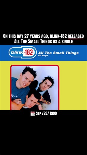 On this day 27 years ago, blink-182 released All The Small Things as a single! ☠️🔥 This song was composed primarily by Tom DeLonge as an ode to his then-girlfriend and a tribute to one of his favorite bands, The Ramones. Initially, its working title was Babycakes Buttermuffin. ‘All The Small Thing’ promptly charted worldwide, becoming a blink-182’s most successful single to date and leaving a permanent mark on pop culture, also thanks to its music video parodying contemporary boy bands and pop 