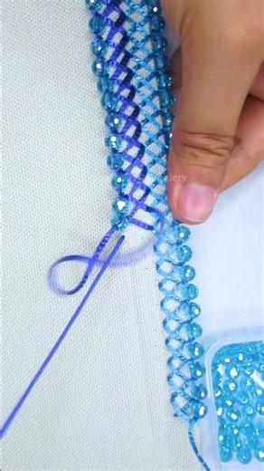 Amazing border lace embroidery tutorial with beads! Part-2 #diy #beads #shorts