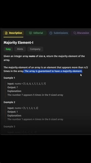 Majority Element I | Boyer-Moore Voting Algorithm | LeetCode 169 #shorts #coding #algorithms
