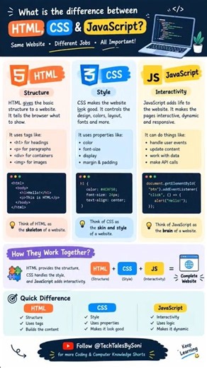 What Is the Difference Between HTML, CSS & JavaScript? 💻 | Web Development Basics
