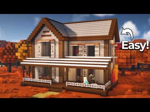 ⛏️ Minecraft :: How to Build a Poplar Wooden Survival House 🍂🍁 [마인크래프트 가을 단풍느낌의 포플러 나무 집짓기 건축강좌]