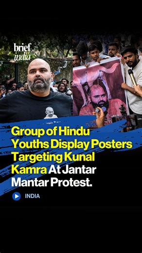 Group of Hindu Youths Display Posters Targeting Kunal Kamra at Jantar Mantar Protest.