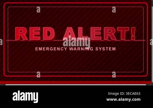 Red alert emergency warning system animation with glowing text on a dark striped background Stock Video Footage - Alamy