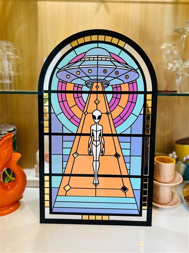 Alien UFO Abduction Stained Glass Effect Wall Art | Acrylic Panel Decor (485mm X 290mm) - Etsy UK