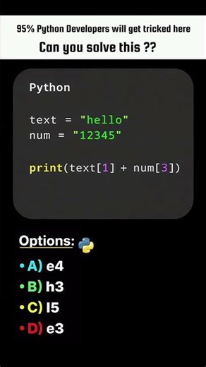 𝟭% 𝗕𝗲𝘁𝘁𝗲𝗿 𝗘𝘃𝗲𝗿𝘆𝗱𝗮𝘆 🧠 Python Indexing Challenge 95% developers.. #shorts #motivation
