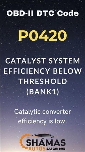 P0420 OBD- DTC CODE: Catalyst System Efficiency Below Threshold Bank 1 #car #carpart #automobile