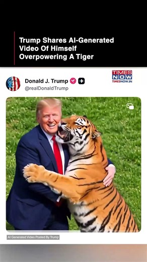 US President Trump Posts AI-Generated Video Of Himself Overpowering A Tiger #shorts