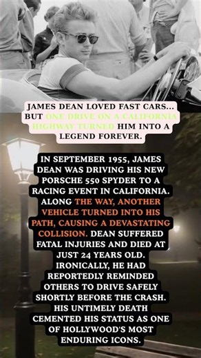 James Dean's Final Drive Changed Hollywood Forever 💔 #youtubeshorts #hollywood #entertainment