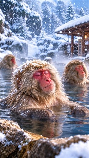 Japan’s Snow Monkeys Take Hot Baths in Freezing Winter! #shere