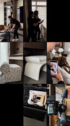 🎥 Behind the scenes of one of our latest interior shoots. Every image you see in magazines or on our website is the result of meticulous planning, design execution, and a final moment when light, texture and proportion come together just right. This photoshoot captured the essence of our signature approach: custom-made furniture, architectural lighting, natural materials and a layered palette that brings calm, elegance and timelessness to everyday life. From marble-accented master bedrooms to b