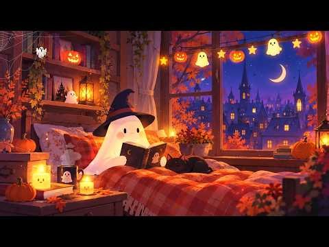 Cozy Spooky Night by the Window 🍂👻 Dreamy Halloween Lofi Beats for Reading time and Study