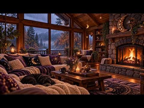 Midnight Train Ride 🌧️ Celestial Rainy Mountain Cabin with Fireplace | 11+ Hours of Relaxing Music