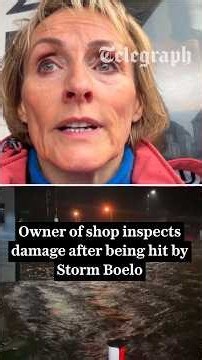 Owner inspects damage to shop following severe flooding caused by Storm Boelo