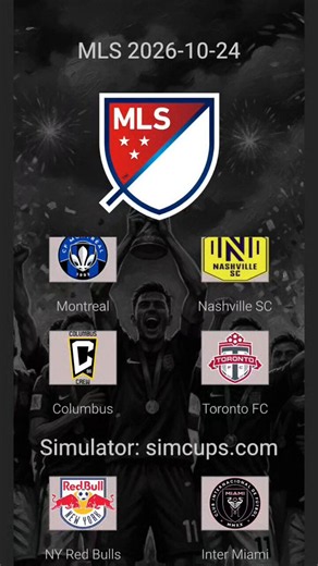 Forever World Cup Simulator on X: "Messi MLS Saturday Prediction 1/2: Montreal 0 - 4 Nashville SC NY Red Bulls 1 - 3 Inter Miami Columbus 2 - 3 Toronto FC Atlanta 0 - 1 Chicago Fire D.C. 0 - 2 FC Cincinnati Orlando City 0 - 4 New York City Philadelphia 0 - 1 New England Colorado 1 - 1 Vancouver" / X