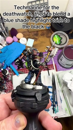 Warhammer 40K. Finished my deathwatch Techmarine. Tried a few new techniques like the shade/highlight of blue on the black to make him a little different. Not a bad first attempt. Still lots to learn with this miniature painting. #warhammer40k #fyp #miniaturepainting #miniatures #warhammer @once upon a detail @giantdwarfpainting @Eirikr79 @Critical_hits_and_Mrs @Superdude2942 @ADEPTUS PAINTS @Dan paints Warhammer @Bondedfx AKA Caprice