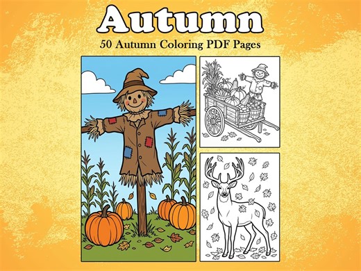 Autumn Coloring Book | Fall Leaves, Pumpkins, Cozy Scenes (PDF Download) - Etsy