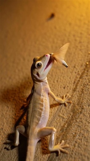 House Gecko Hunting a Moth at Night — Ultra Realistic 4K