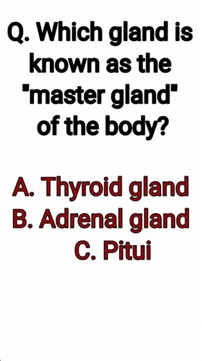 Which Gland is Known as the Master Gland? | Pituitary Gland MCQ 🧠 #shorts