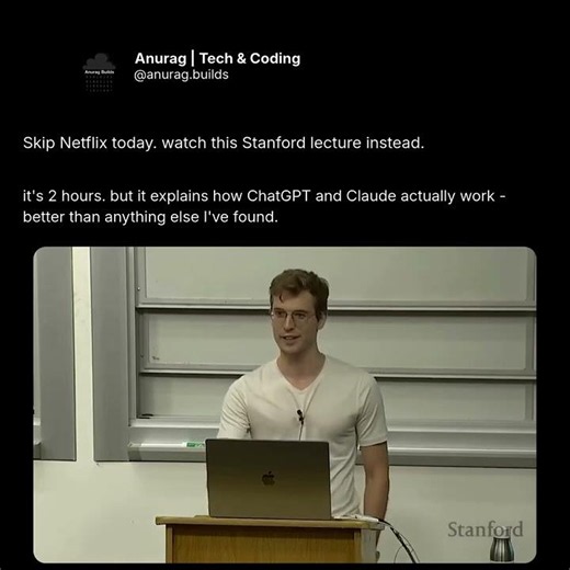 Skip Netflix, Watch This Stanford AI Lecture Instead #coding #LLM #AI #stanford #machinelearning