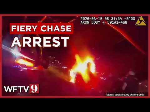 Suspect who shot officer catches fire after chase down Florida highway