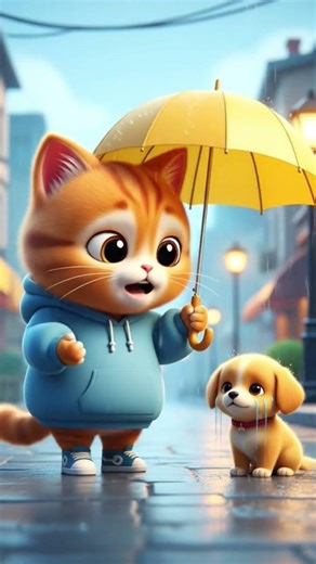 Cute cat helps a puppy! 😺 #enjoy #cuteanimal #animation #fun #cutepet #cartoon #cuddly