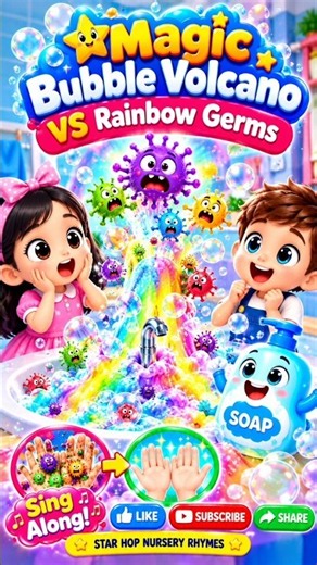 Magic Bubble Volcano 🌋🫧 vs Rainbow Germs 🦠 | Hand Washing Song for Kids #Shorts