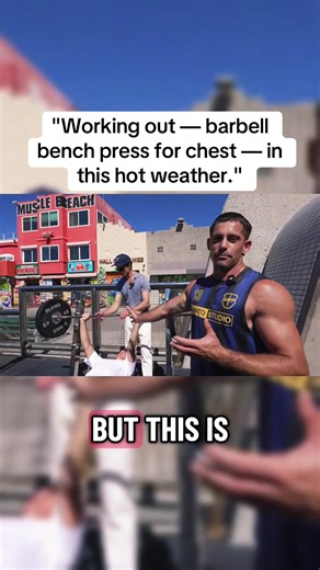 "Working out — barbell bench press for chest — in this hot weather."#k...