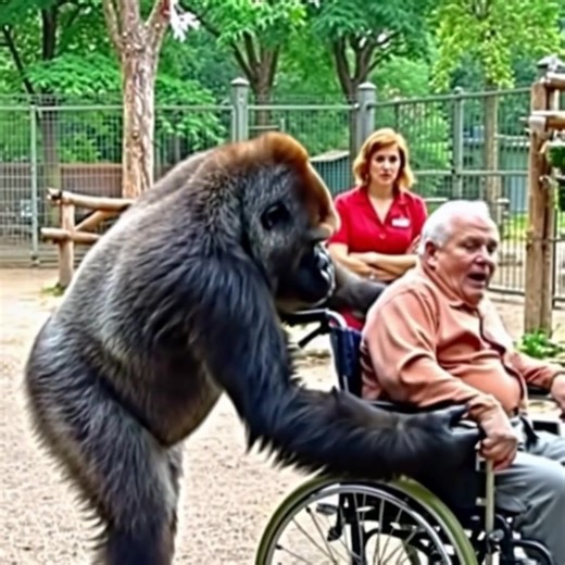 At the zoo, a gorilla suddenly attacked a man in a wheelchair, grabbed the handles of his chair, and refused to let go: the zookeepers tried to save the man, but then something completely unexpected happened 😲😱 The man often spent time at the zoo. Long before the accident, when he could still walk, he had worked there as a caretaker and loved the animals — and the animals loved him in return. Even after retiring, he continued to visit almost every Saturday: he would stand for a long time by th