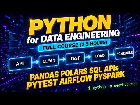 Python for Data Engineering - Full Course (2.5 Hours): pandas, polars, SQL, APIs, pytest, Airflow