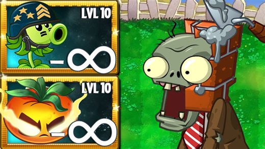 PvZ 2 无限能量强化！——5 株植物 VS 15 级僵尸——所有植物 对战 砖头僵尸
