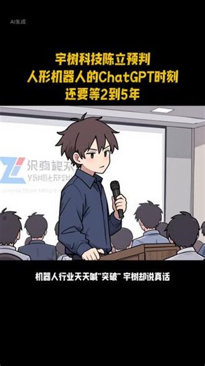 宇树科技陈立预判人形机器人的ChatGPT时刻还要等2到5年 #宇树科技 #具身智能 #人形机器人 #ChatGPT时刻 #量产📌 机器人行业天天喊\"突破\"，宇树却说真话：还得等2到5年