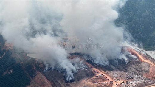 Aerial Drone View of Fire Burning at Landfill Site Stock Footage - Video of emergency, site: 452953062