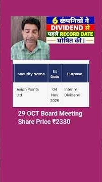 6 DIVIDEND की RECORD DATE घोषणा से पहले | DIVIDEND STOCKS | CAMS/GODREJ/ASIAN PAINT | #shorts ||