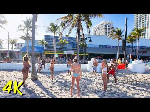 Spring Break Begins in Fort Lauderdale | Las Olas Beach Crowds Walking Tour 4K