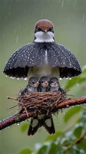 The selfless love of a mother bird in the rain #LoveAndProtectBirds #heartwarming