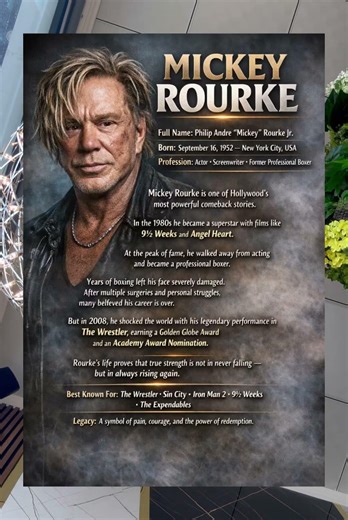 Mickey Rourke — From Boxing Pain to Hollywood Glory | Legendary Comeback Story #motivation #youtubе