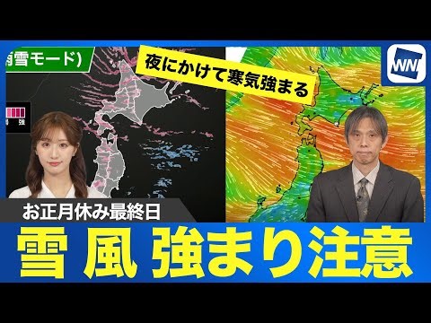 【お正月休み最終日】冬型の気圧配置続く 日本海側は強まる雨雪に注意