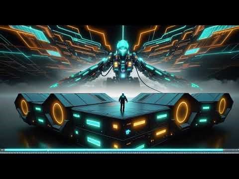 A cybernetic entity transforming into a digital hive mind, golden neural honey exploding into sacred