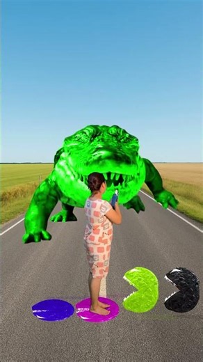 Color Monster vs Pac Man Jump Battle | Dinosaur, Crocodile & Gta 5 Bigfoot Fight 🙂 #shorts