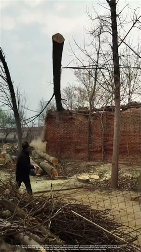 Tree Bounces Off Brick Wall, Nearly Hits Onlookers