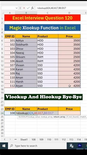 Excel Interview Question 120 🥰 | XLOOKUP Function in Excel | XLOOKUP Formula in Excel #excel #shorts