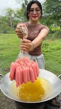 Cooking yummy deep fried hotdog for fry noodle with hotdog recipe