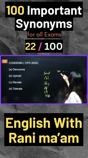 100 Important Synonyms for all exams | 22 / 100 | English With Rani ma'am
