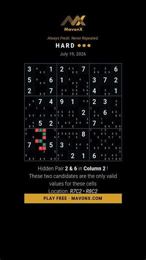 MavonX's Hard Sudoku: Hidden Pair - 07.19.2026