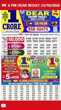 6 PM Dear Lottery Live Result 23/10/26 | Crown Day Lottery Sambad Live | Sikkim Lottery Live