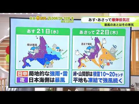 【菅井さんの天気予報 20日(火)】北海道に爆弾低気圧！暴風が吹き荒れ冬を呼び込む…あす夜遅くからあさっては峠や山間部で吹雪に