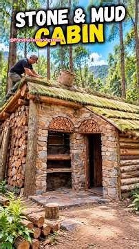 🔥 Man Built an Amazing Stone & Mud Cabin in the Forest! � #Bushcraft #OffGrid #Survival #Wilderness