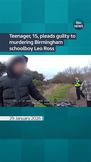 A teenager has pleaded guilty to murdering 12-year-old Leo Ross - who was fatally stabbed as he walked home after school through a park. The 15-year-old, who can’t be named for legal reasons, has been remanded into youth detention after a hearing at Birmingham Crown Court today. #itvnews #news | ITV News
