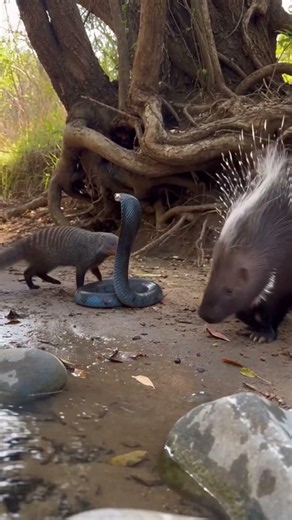 Giant Porcupine Circles the Mongoose and Rattlesnake! 😳