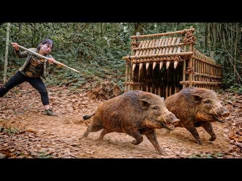 Primitive Trap Making Skills: Solo Survival & Wild Boar Hunting Adventure